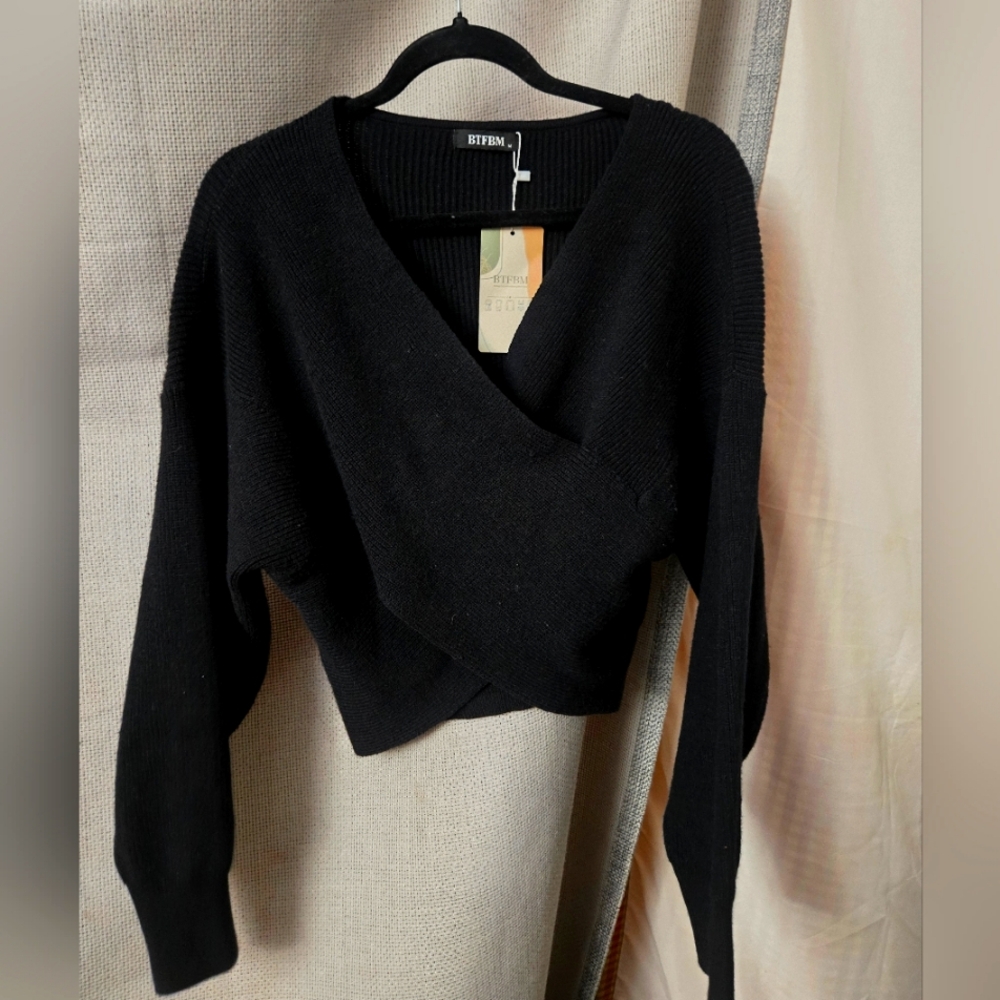 Black deep V neck Sweater
